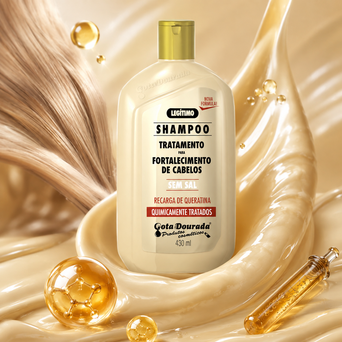Shampoo Fortalecedor cabello tratado químicamente - 430ml Marca Gota Dorada - Chile