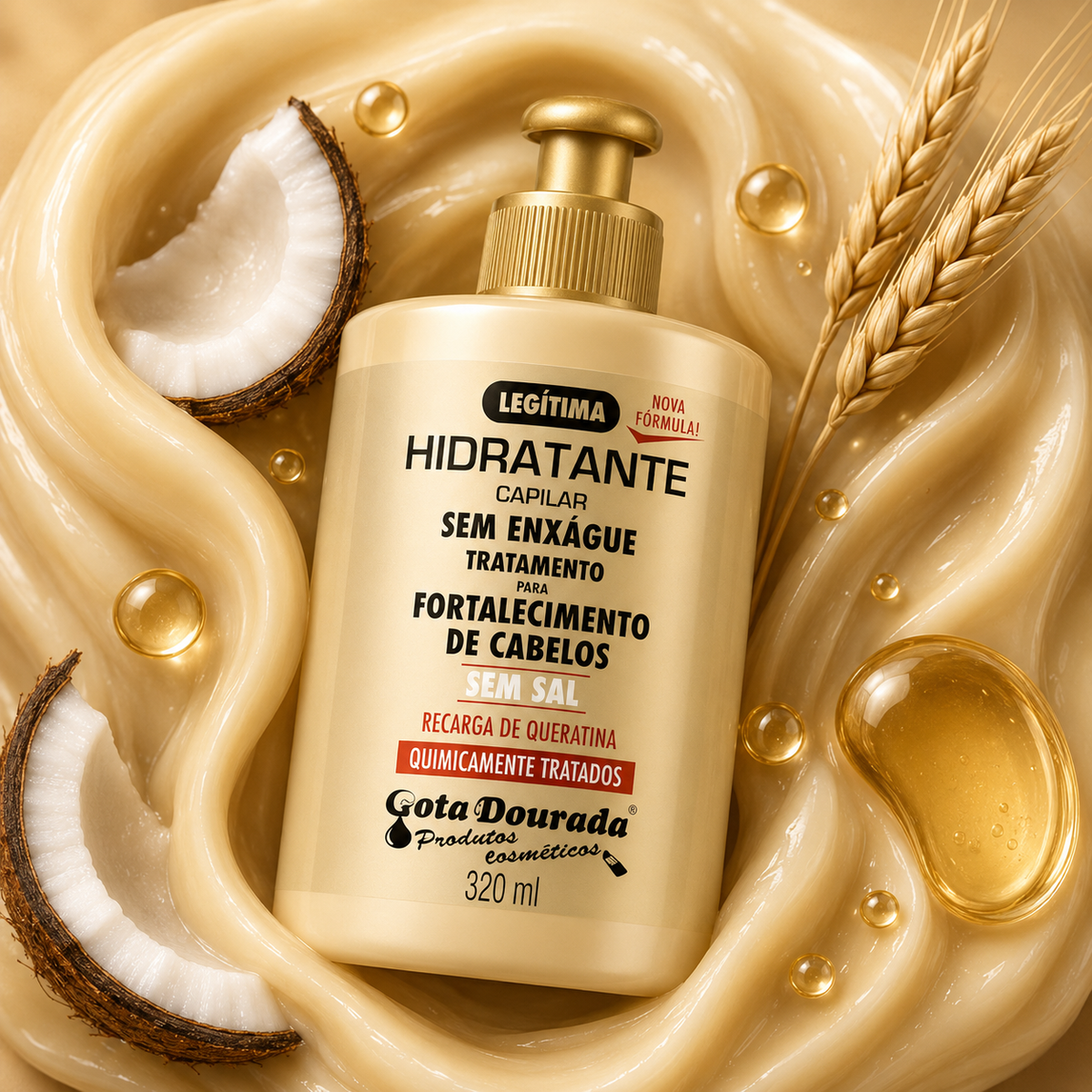 Crema sin enjuague para cabello tratado químicamente 320 ml Marca Gota Dorada - Chile