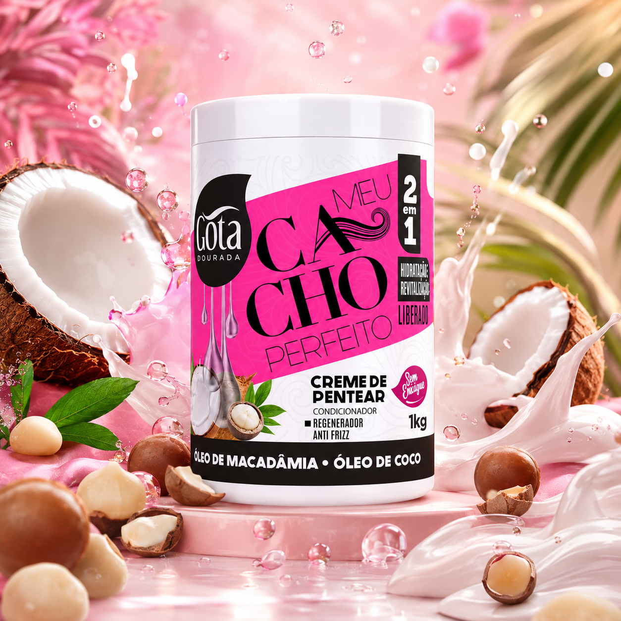 gota dourada crema de peinar meu cacho perfeito aceite de coco aceite de macadamia