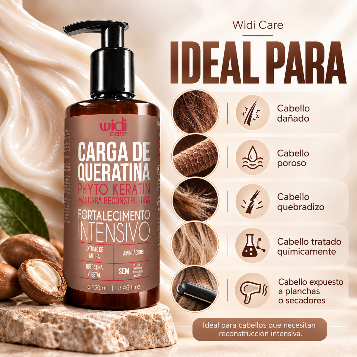 Phyto Keratin Mascarilla Reconstructora 250 ml Carga de Queratina Marca Widi Care - Chile