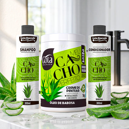 Kit Rizos Perfectos Aloe Vera - Shampoo Acondicionador y Crema de Peinar Marca Gota Dorada - Chile