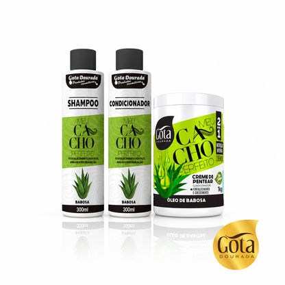 kit rizos perfectos gota dourada aloe vera shampoo acondicionador y crema de peinar