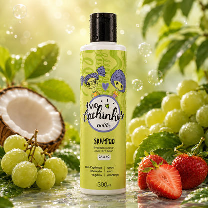 amo cachinhos griffus shampoo limpieza suave con filtro solar sin lagrimas vegano coco uva y fresa