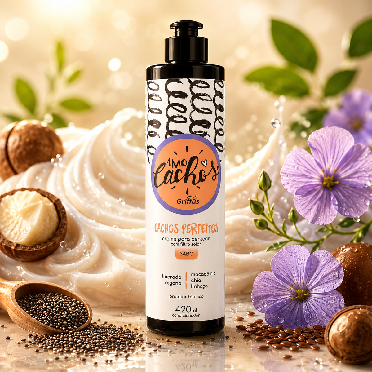 rizos perfectos griffus 3abc crema para peinar rizos vegana macadamia chia y linaza