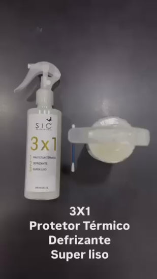 Protector termico 3x1 desfrizante marca Sic cosmetics Brasil video de prueba exitosa ante calor fuego